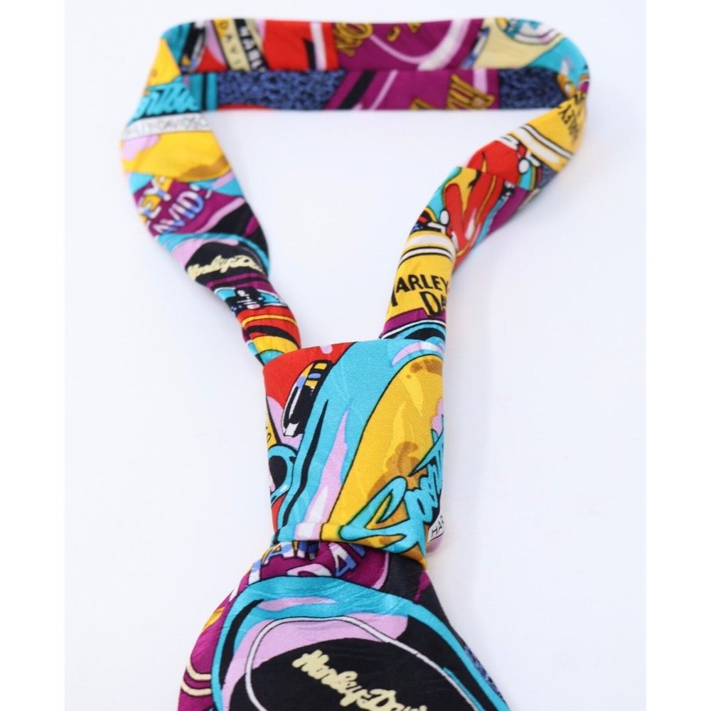 Harley Davidson Motorcycle 100% Silk Necktie RM Style Bike Graphic Cycle VTG Tie - Picture 9 of 11